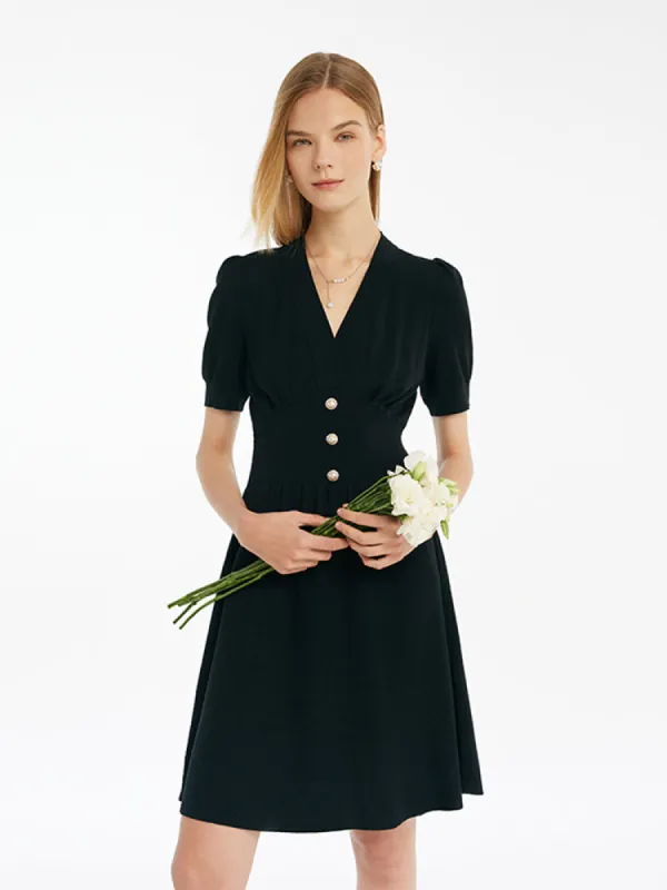 Tencel-Acetate Blend V-Neck Gathered Waist Women Mini Dress sold by Goelia