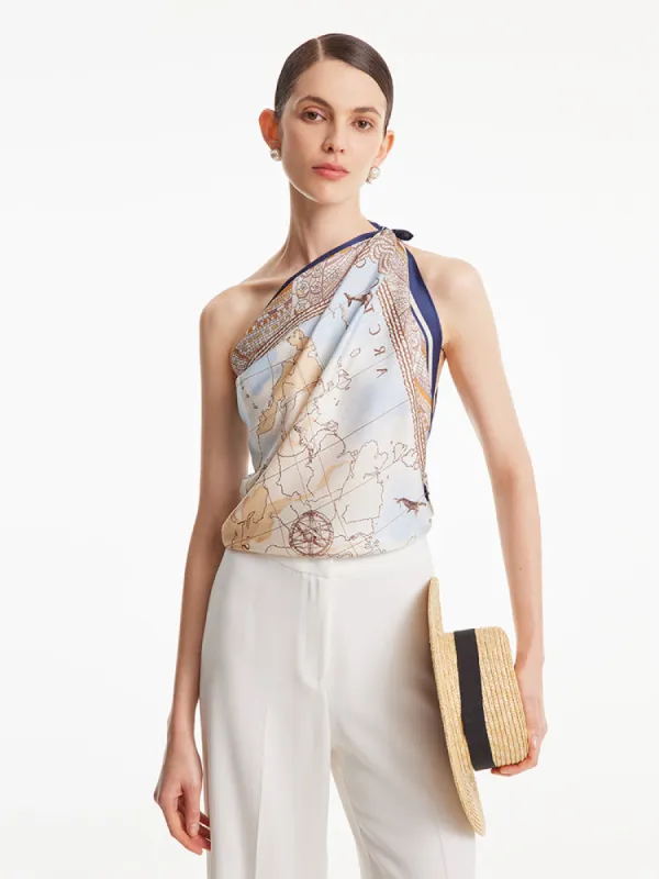 14 Momme 90 Square Map Silk Scarf sold by Goelia