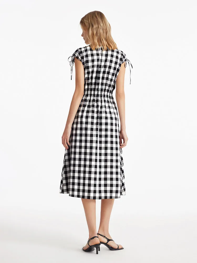 Gingham Single-Breasted Women Midi Dress sold by Goelia product image thumbnail 4