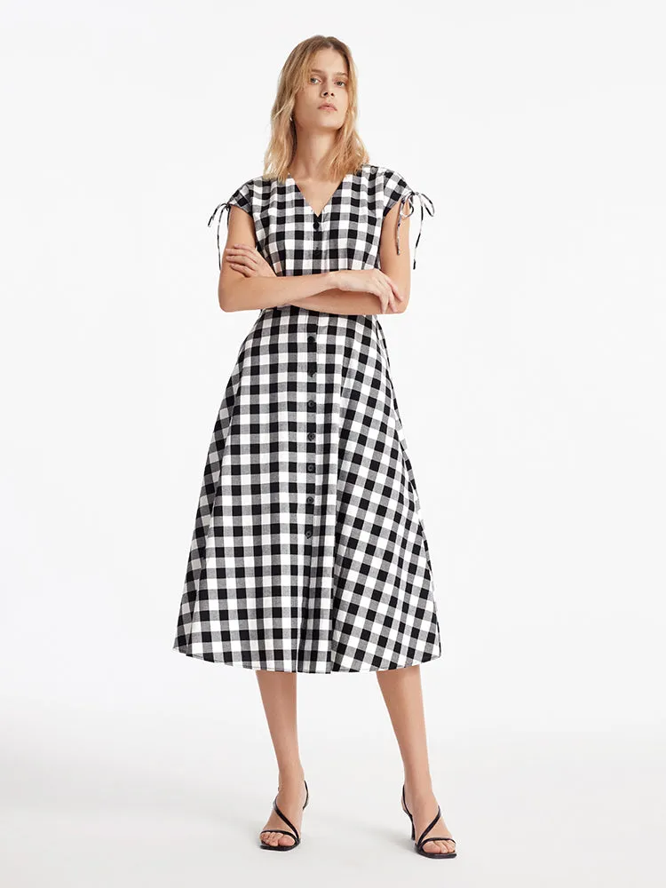 Gingham Single-Breasted Women Midi Dress sold by Goelia product image thumbnail 3