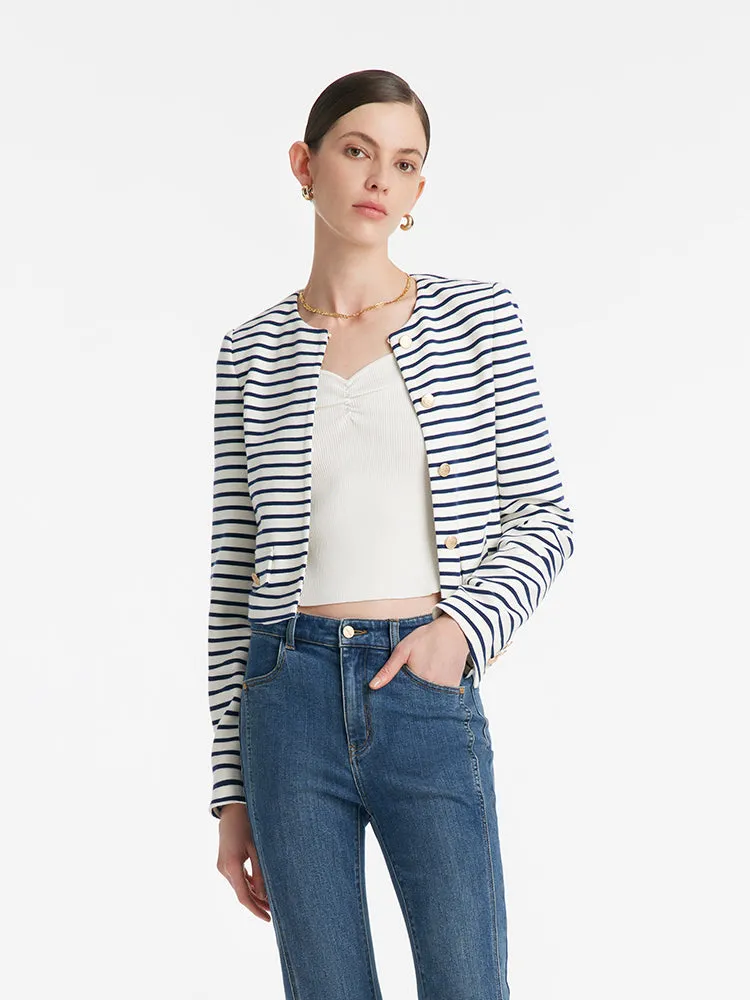 Cotton Striped Single-Breasted Women Crop Jacket sold by Goelia product image thumbnail 3