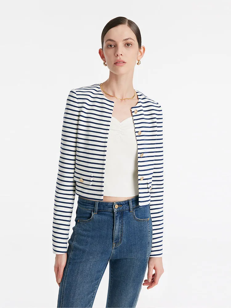 Cotton Striped Single-Breasted Women Crop Jacket sold by Goelia product image thumbnail 2