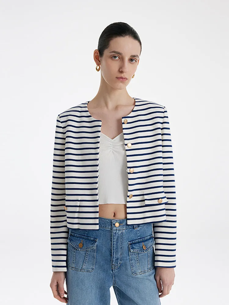 Cotton Striped Single-Breasted Women Crop Jacket sold by Goelia product image thumbnail 5