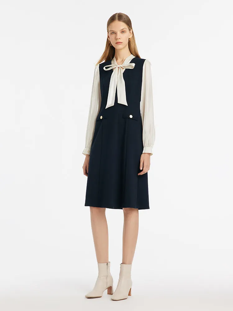 Wool Blend Patchwork Women Midi Dress With Flaps sold by Goelia product image thumbnail 2