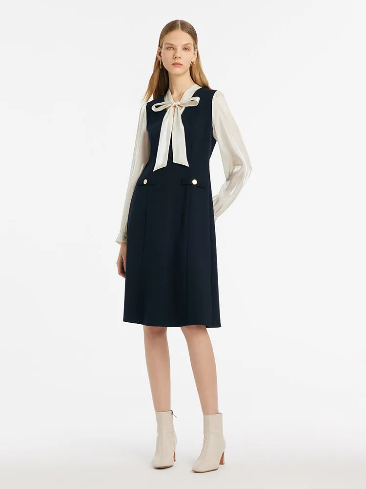 Wool Blend Patchwork Women Midi Dress With Flaps sold by Goelia product image thumbnail 3