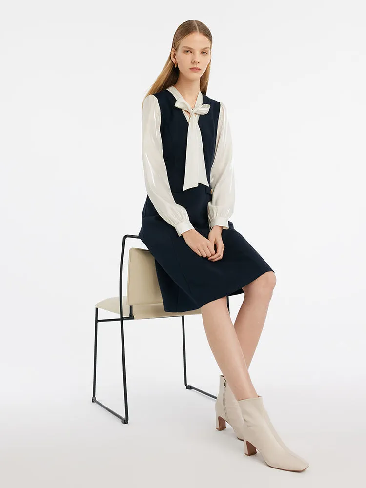 Wool Blend Patchwork Women Midi Dress With Flaps sold by Goelia product image thumbnail 4