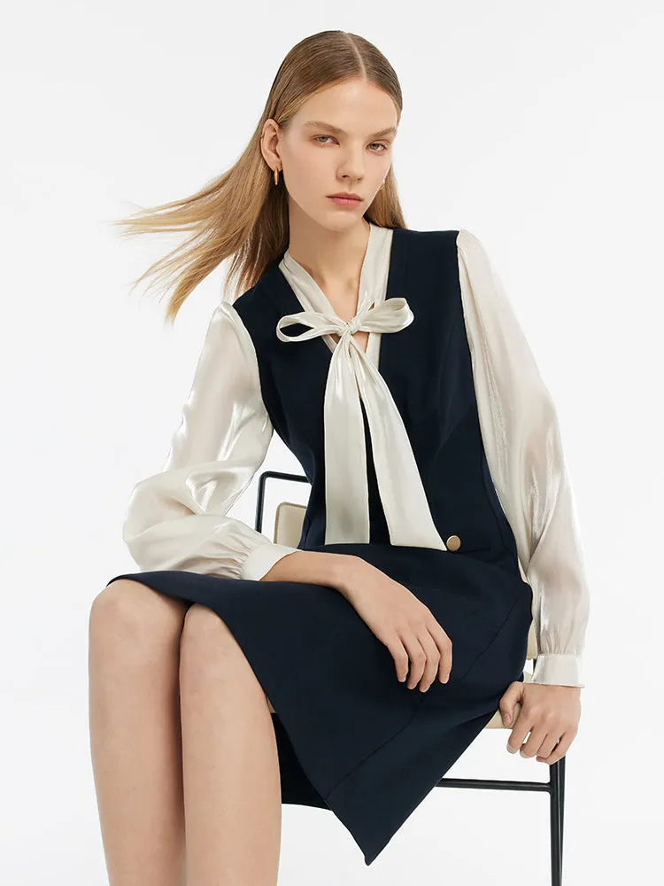 Wool Blend Patchwork Women Midi Dress With Flaps sold by Goelia