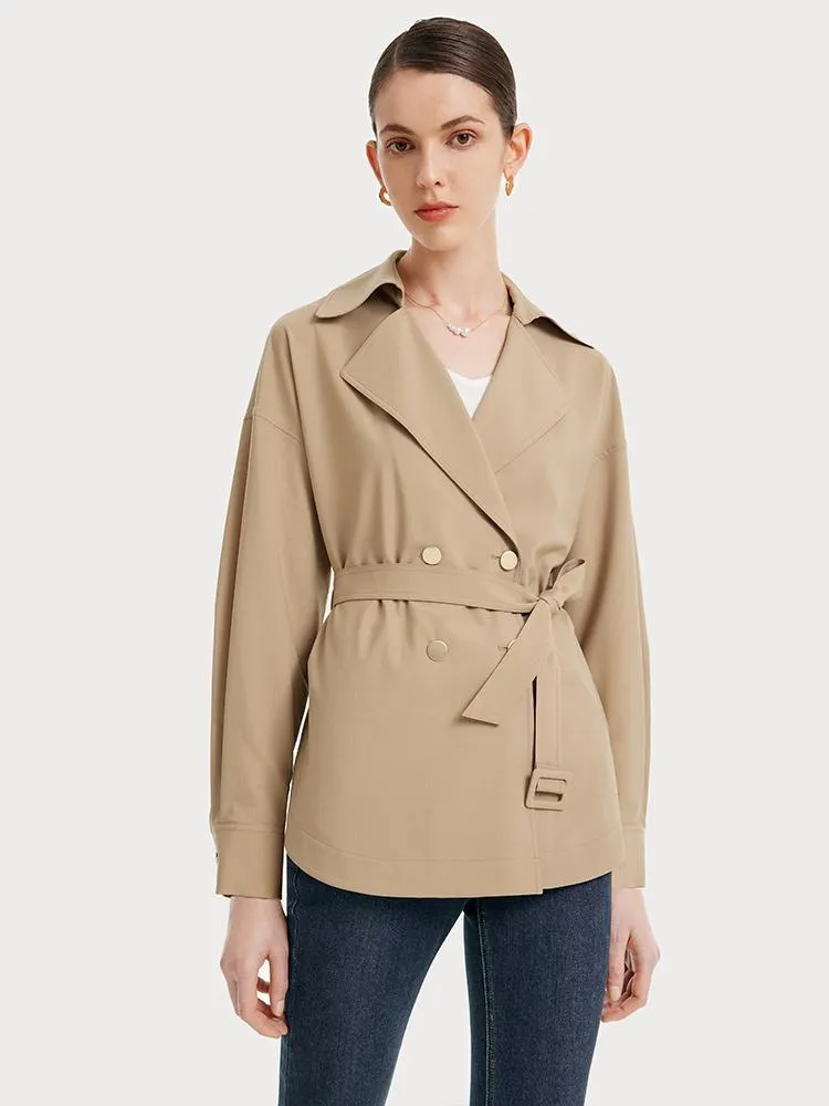 Machine Washable Silk And Woolen Short Women Trench Coat With Belt sold by Goelia product image thumbnail 4