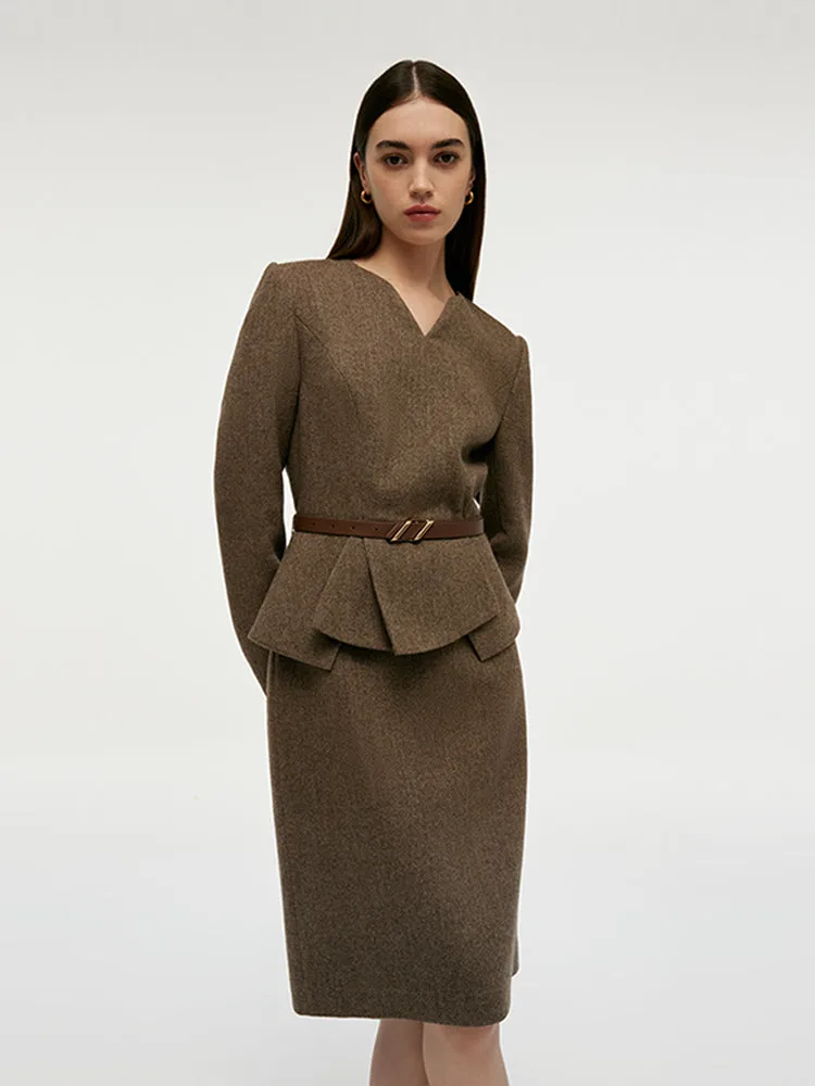 Washable Wool Faux-Layered Women Mini Dress With Belt sold by Goelia product image thumbnail 5