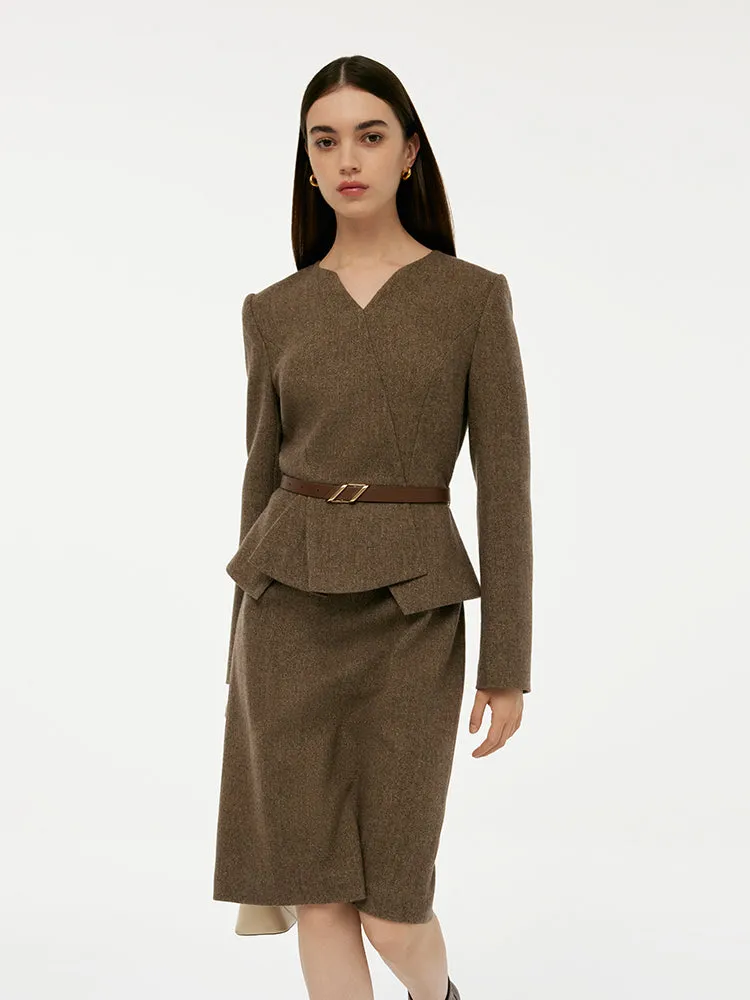 Washable Wool Faux-Layered Women Mini Dress With Belt sold by Goelia product image thumbnail 4