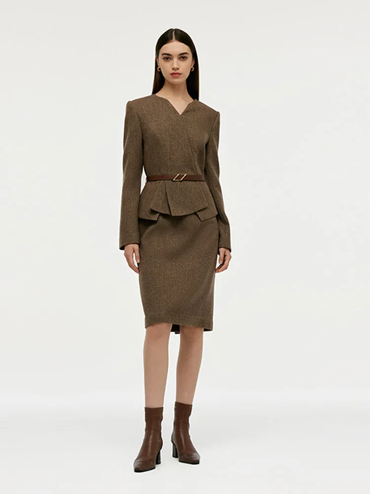 Washable Wool Faux-Layered Women Mini Dress With Belt sold by Goelia product image thumbnail 2