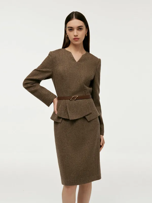 Washable Wool Faux-Layered Women Mini Dress With Belt sold by Goelia