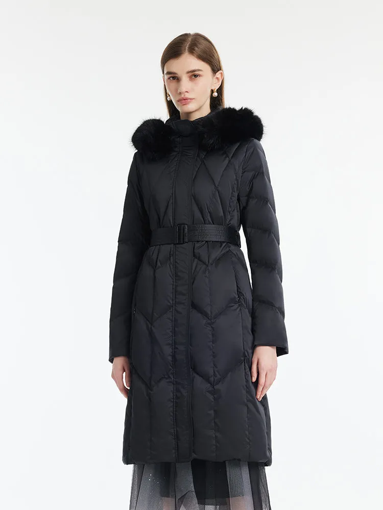 Gathered Waist Long Goose Down Garment With Faux-Fur Collar sold by Goelia product image thumbnail 2