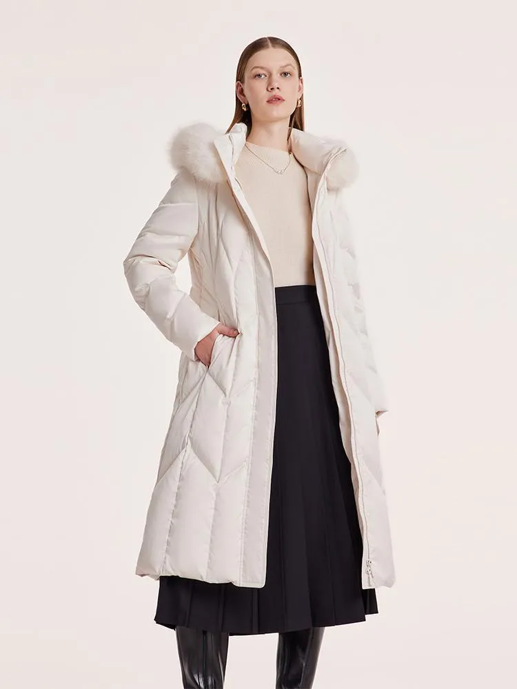 Gathered Waist Long Goose Down Garment With Faux-Fur Collar sold by Goelia product image thumbnail 4