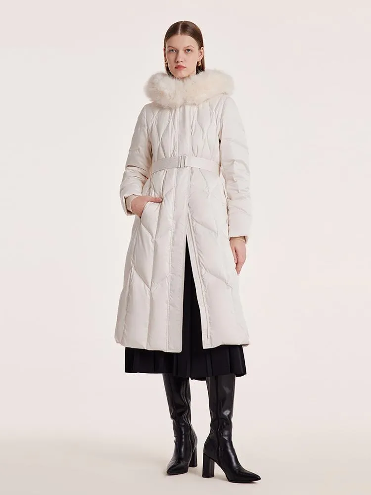 Gathered Waist Long Goose Down Garment With Faux-Fur Collar sold by Goelia product image thumbnail 3
