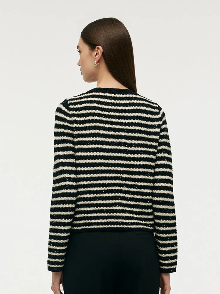Black And White Stripe Women Cardigan sold by Goelia product image thumbnail 3