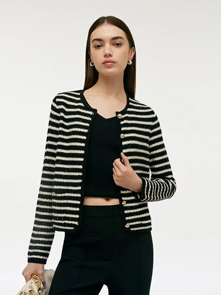 Black And White Stripe Women Cardigan sold by Goelia product image thumbnail 4