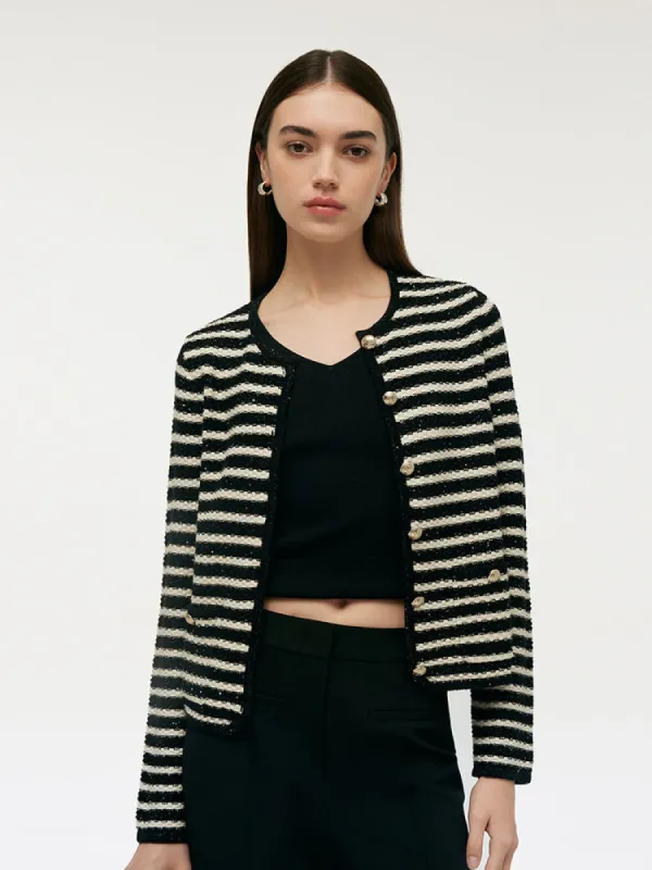 Black And White Stripe Women Cardigan sold by Goelia