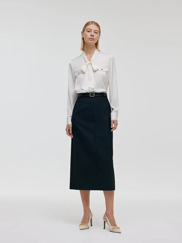 Worsted Wool Women Column Skirt With Leather Belt sold by Goelia product image thumbnail 2