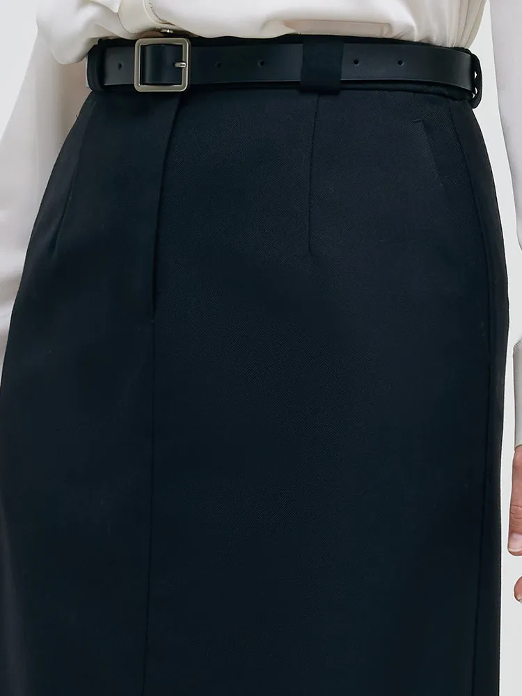 Worsted Wool Women Column Skirt With Leather Belt sold by Goelia product image thumbnail 5