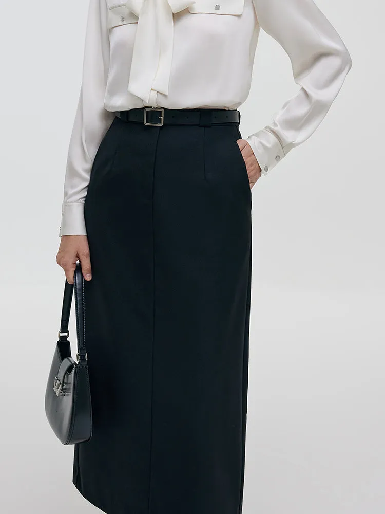 Worsted Wool Women Column Skirt With Leather Belt sold by Goelia product image thumbnail 4
