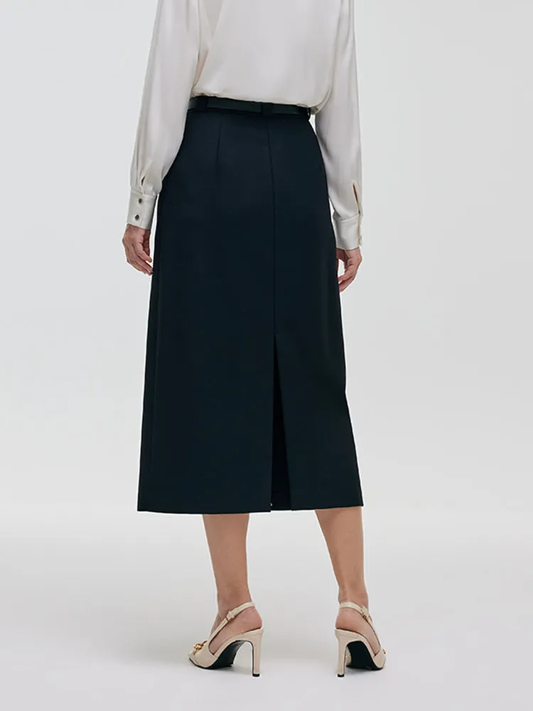 Worsted Wool Women Column Skirt With Leather Belt sold by Goelia product image thumbnail 3