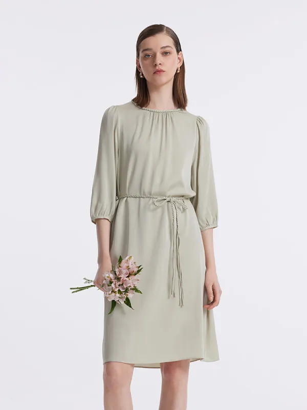 22 Momme Mulberry Silk Women Midi Dress With Rope Belt sold by Goelia