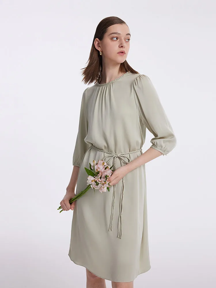 22 Momme Mulberry Silk Women Midi Dress With Rope Belt sold by Goelia product image thumbnail 3