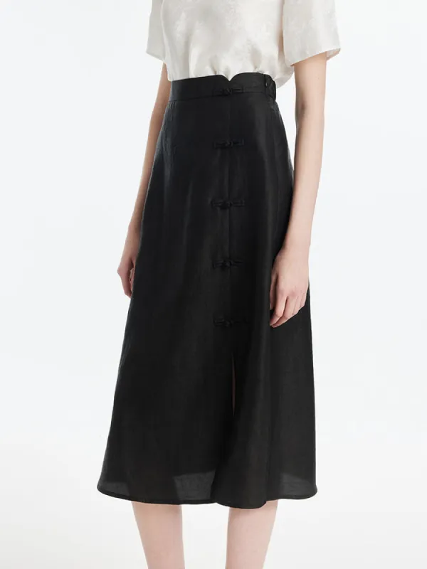 Xiang Yun Silk New-Chinese Style Slit Women Skirt sold by Goelia