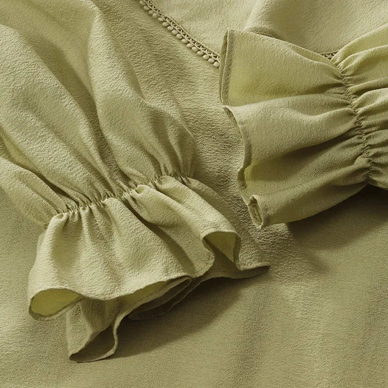 Acetate Ruffle Long Sleeve Women Blouse sold by Goelia product image thumbnail 5