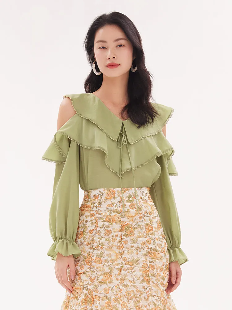 Acetate Ruffle Long Sleeve Women Blouse sold by Goelia product image thumbnail 2