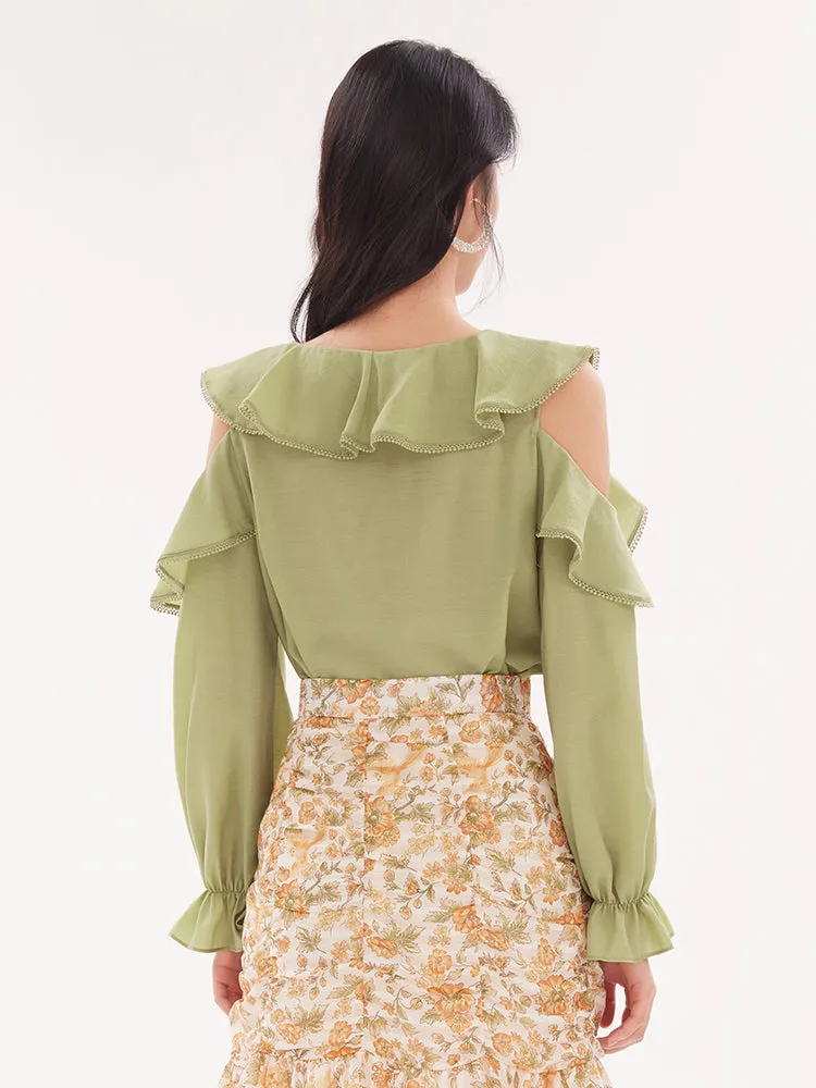 Acetate Ruffle Long Sleeve Women Blouse sold by Goelia product image thumbnail 3