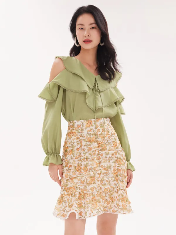 Acetate Ruffle Long Sleeve Women Blouse sold by Goelia