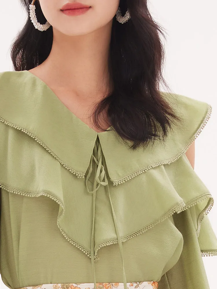 Acetate Ruffle Long Sleeve Women Blouse sold by Goelia product image thumbnail 4