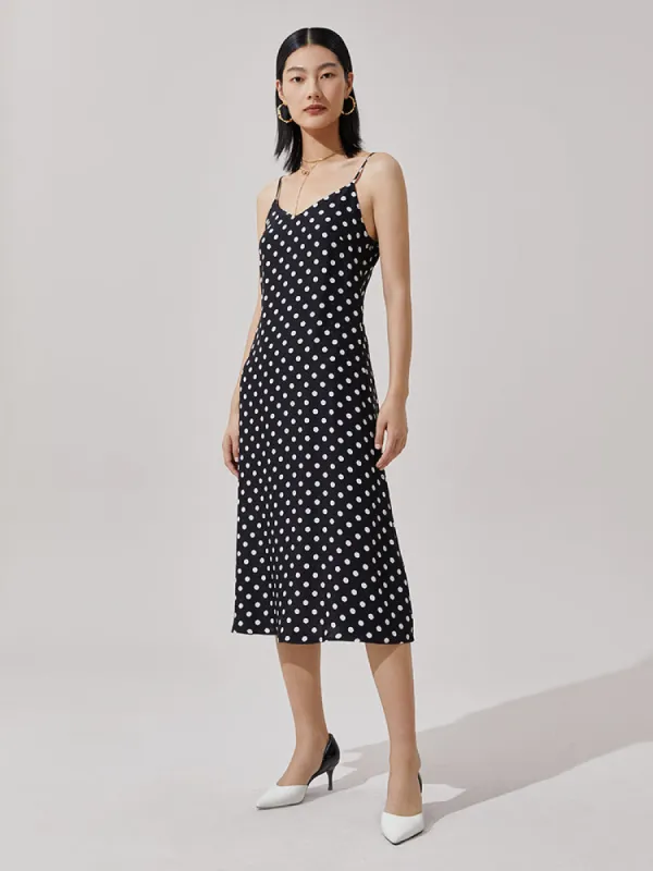 Silk Polka Dots Spaghetti Strap Maxi Dress sold by Goelia
