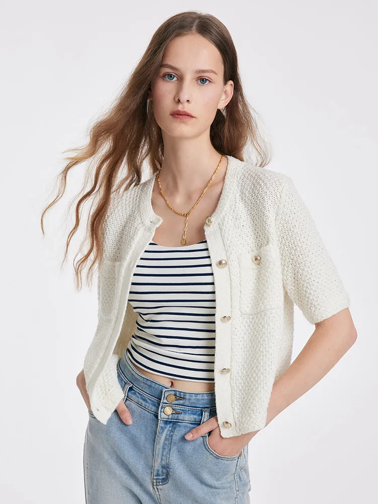 Openwork Round Neck Knitted Women Cardigan sold by Goelia