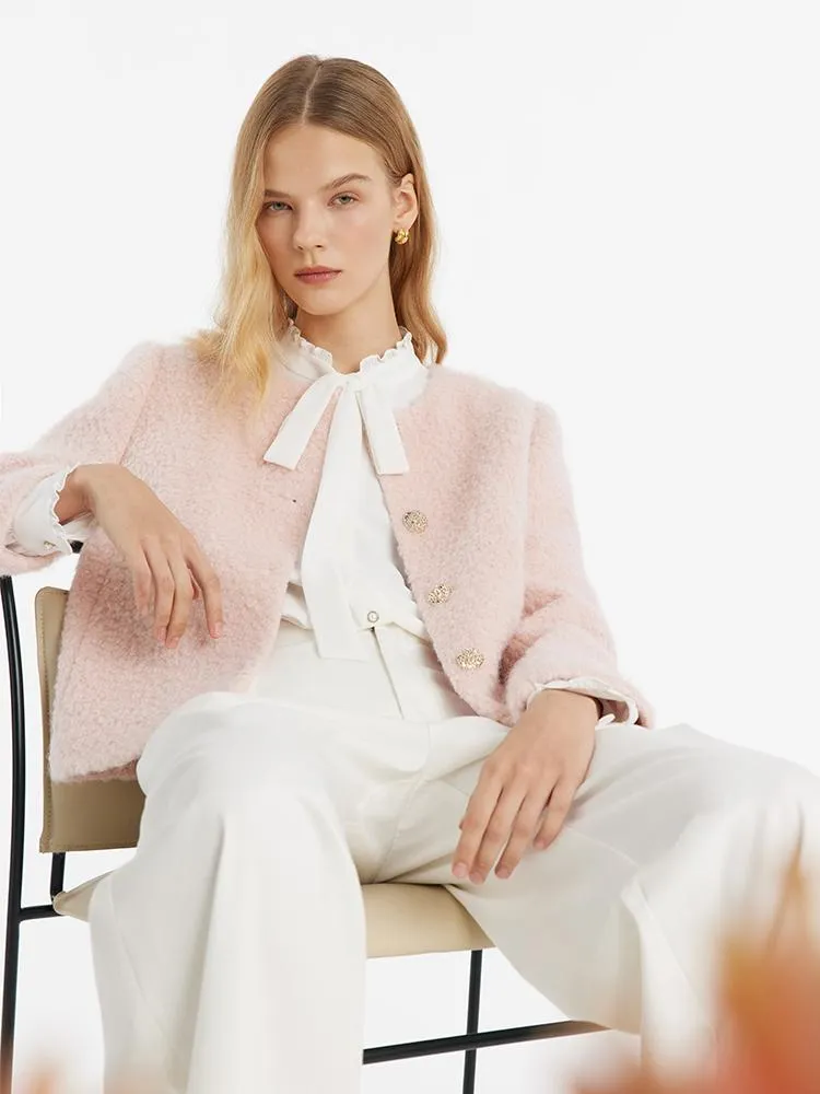 Wool-Blend Single-Breasted Women Crop Jacket sold by Goelia