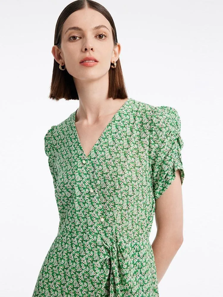 Green Print V-Neck Midi Dress sold by Goelia product image thumbnail 5
