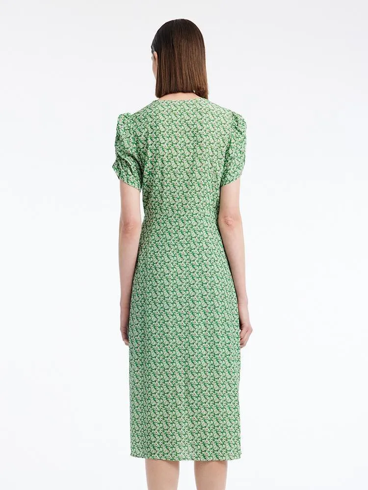 Green Print V-Neck Midi Dress sold by Goelia product image thumbnail 3