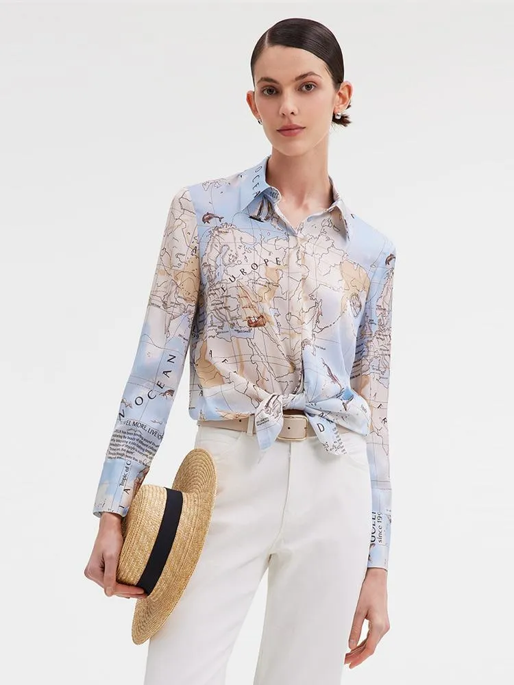 19 Momme Silk Map Print Shirt sold by Goelia product image thumbnail 2