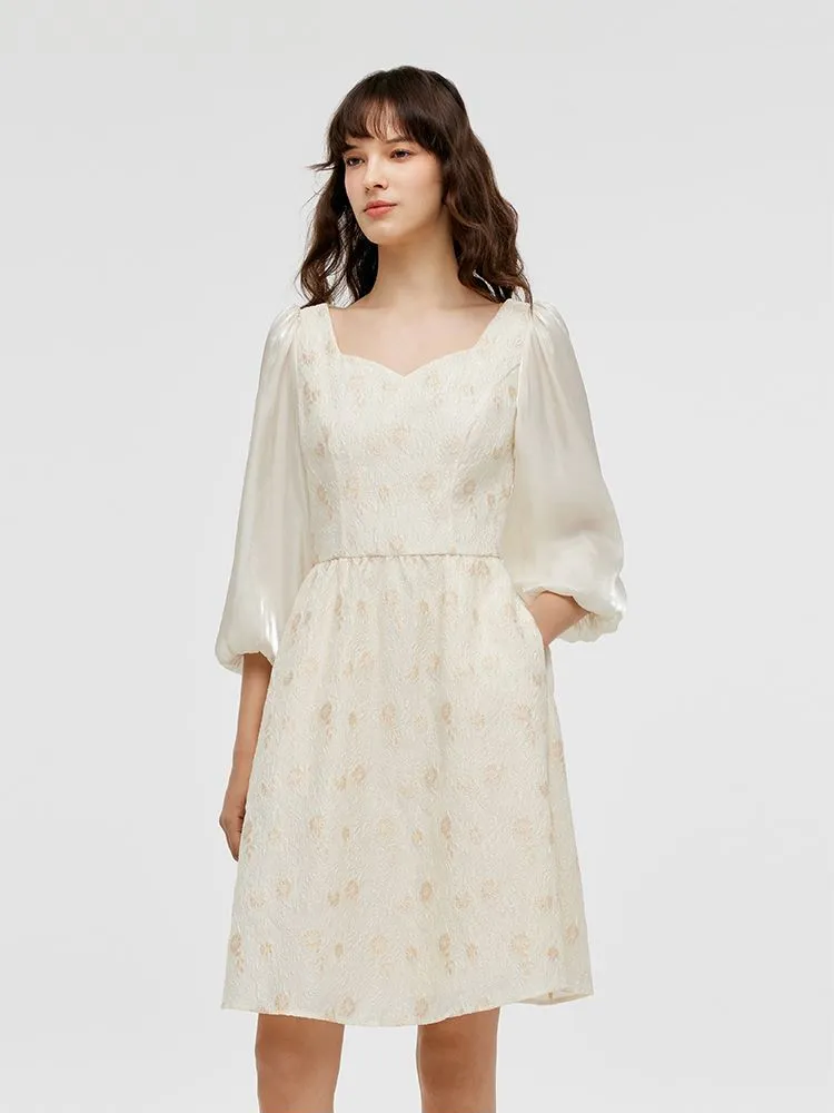 Lantern Sleeves Patchwork Jacquard Women Mini Dress sold by Goelia product image thumbnail 4