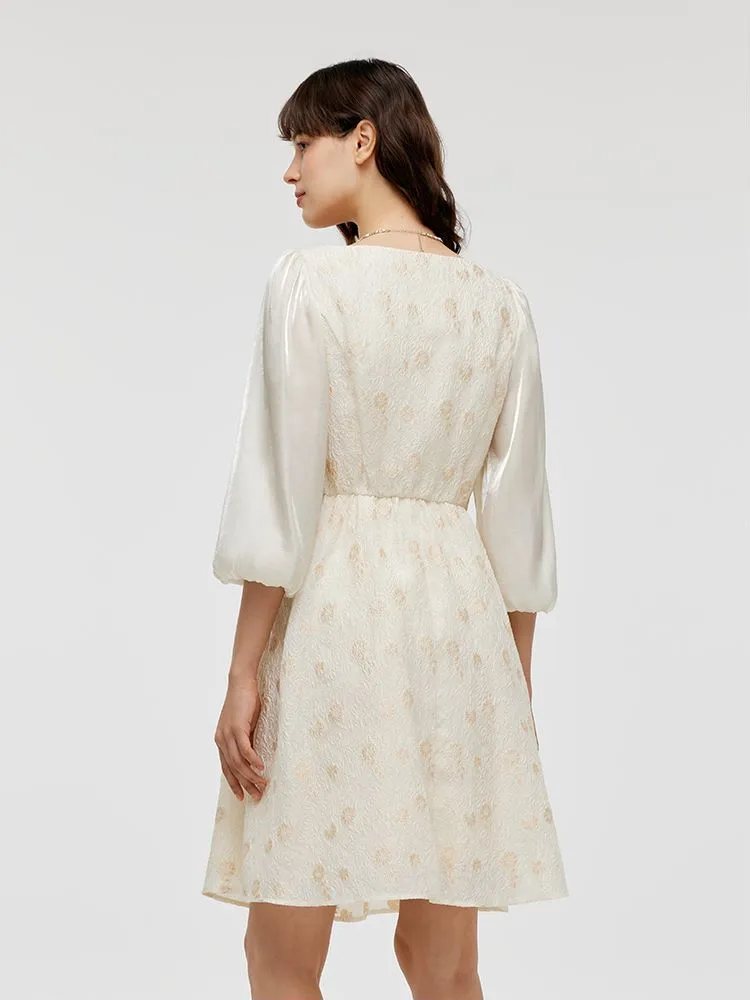 Lantern Sleeves Patchwork Jacquard Women Mini Dress sold by Goelia product image thumbnail 3