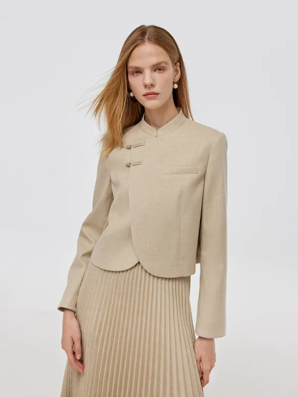New Chinese-Style Mandarin Collar Crop Jacket And Pleated Skirt Two-Piece Set sold by Goelia