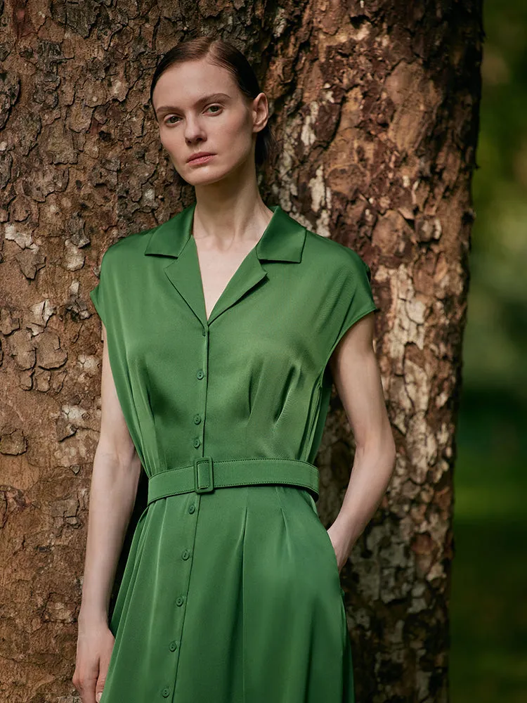 22 Momme Mulberry Silk Lapel Women Midi Dress With Belt sold by Goelia product image thumbnail 3