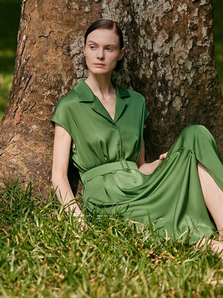 22 Momme Mulberry Silk Lapel Women Midi Dress With Belt sold by Goelia product image thumbnail 2