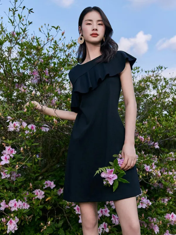 Asymmetrical Sleeve Knit Mini Dress sold by Goelia