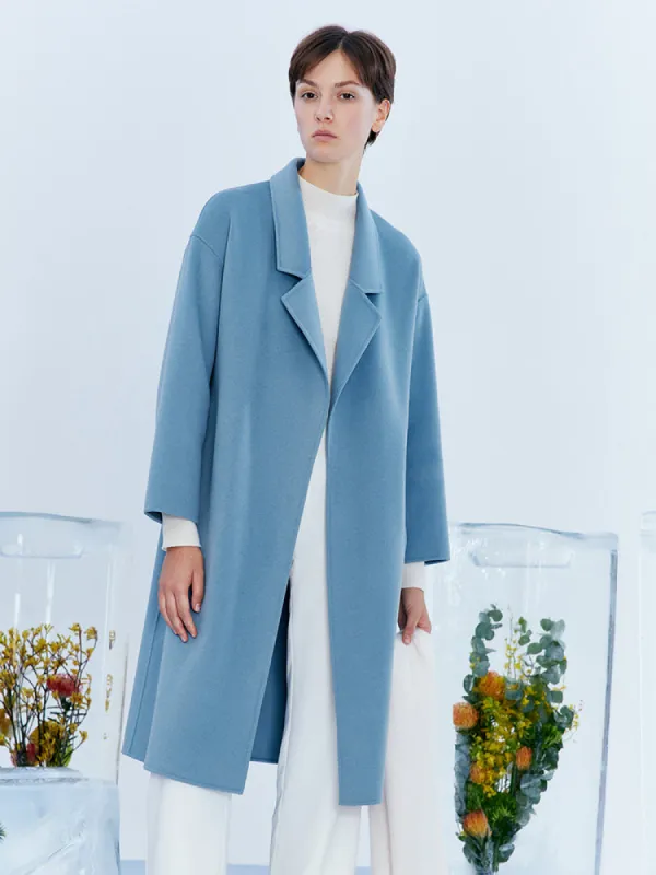 Blue Pure Double-Faced Wool Wrap Coat sold by Goelia