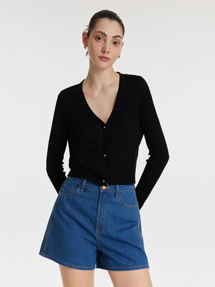 Tencel-Silk Blend Knitted V-Neck Women Cardigan sold by Goelia