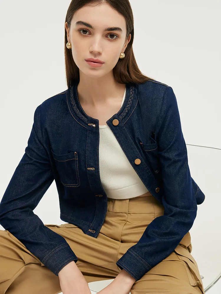 Round Neck Women Crop Denim Jacket sold by Goelia product image thumbnail 5