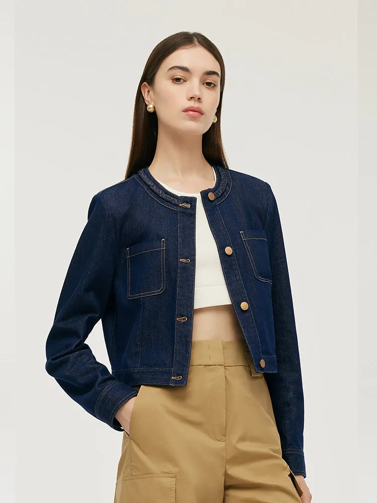 Round Neck Women Crop Denim Jacket sold by Goelia product image thumbnail 4